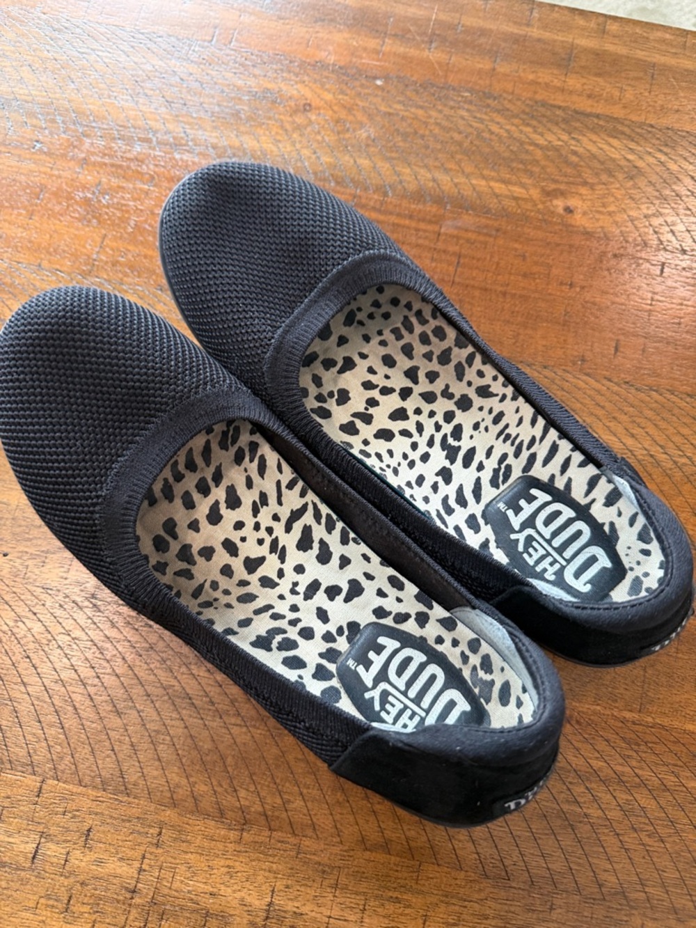 Savannah Black Knit Slip-On Ballet Flats with Leopard Insole